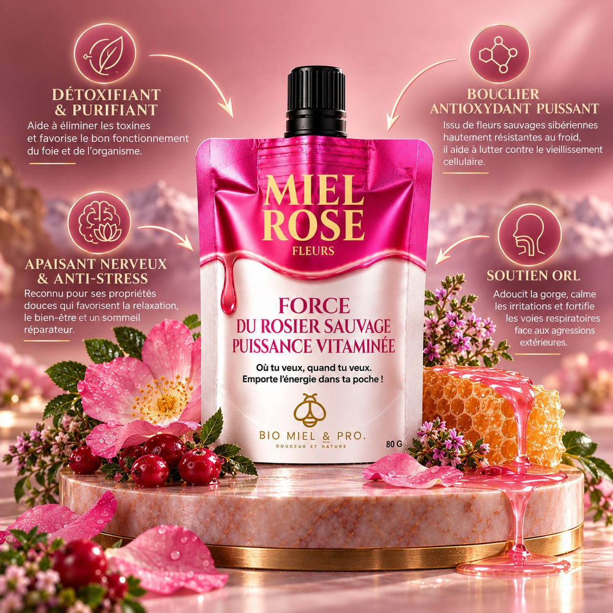 Miel rose de Sibérie – format nomade 80 g