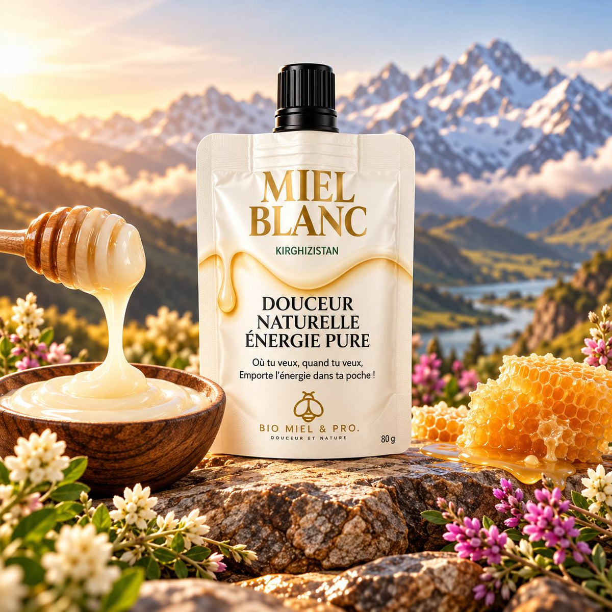 Miel blanc du Kirghizistan – Format nomade 80 g