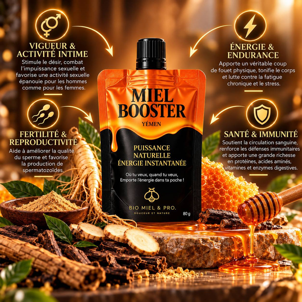 Miel Booster – Mélange royal format nomade 80 g
